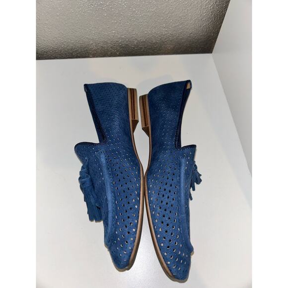 Franco Sarto Preppy Academia Casual Business Suede Perforated Tassle Loafers - Picture 3 of 8